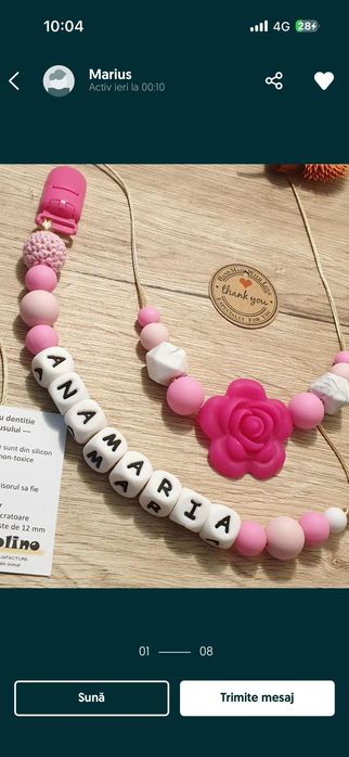 Lant Suzeta personalizat, Jucarii dentitie,Coliere babywearing