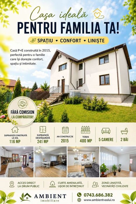 VILĂ individuală P+1E,  teren 400 mp, VASLUI zona Castanilor;