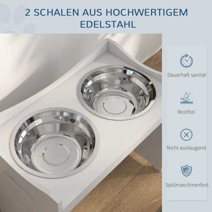 Станция за хранене на кучета PawHut, 2 купички от неръждаема стомана