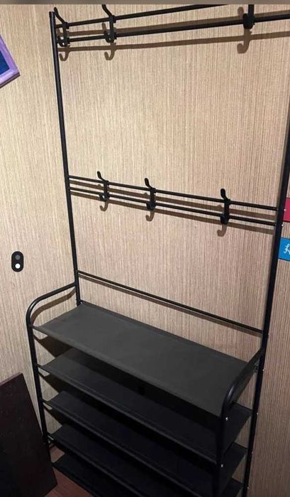 Обувница в прихожую с вешалкой узкая металлическая