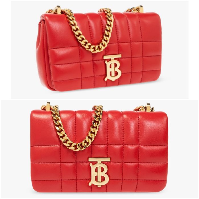 BURBERRY Lola малка яркочервена чанта естествена кожа златист синджир