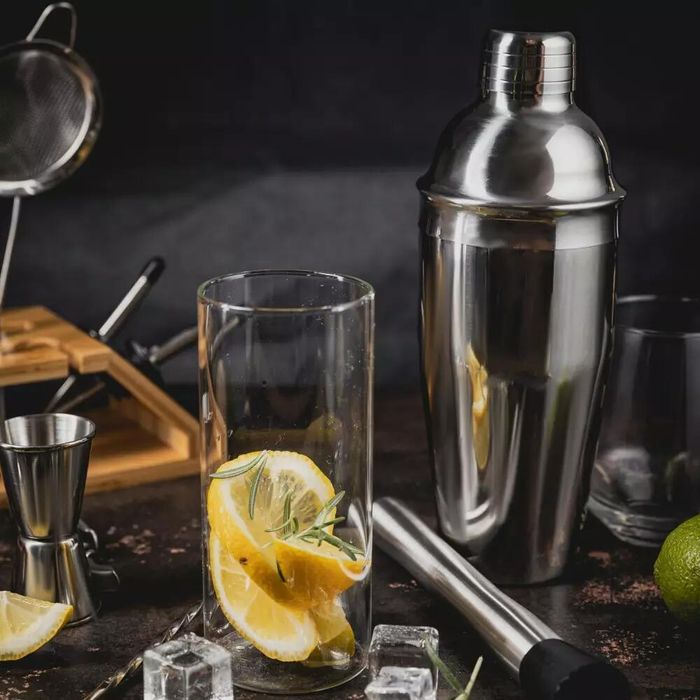 Set barman pentru bauturi, cocktailuri, shaker, 13 piese, argintiu,