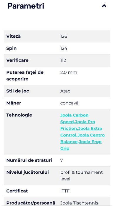 paletă tenis de masă Joola Carbon