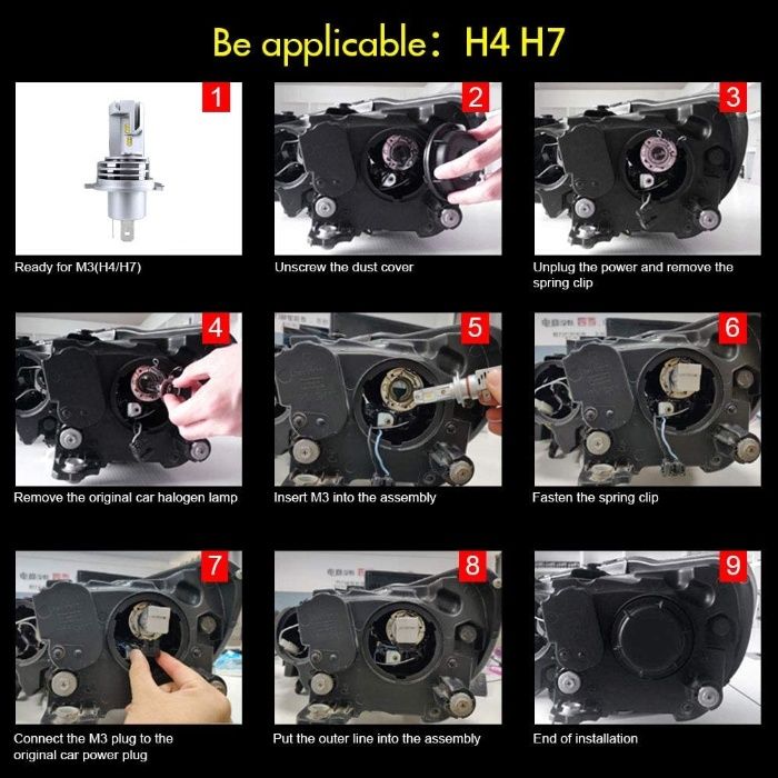 К-кт Умалени Мини Лед Led Диодни Крушки М3 H4 H1 H7 Х4 Х1 Х7 12-24V