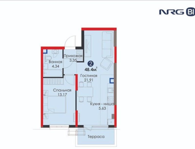 2-комнатная с собственной террасой , ЖК BI Sad’O Comfort, Паркентский