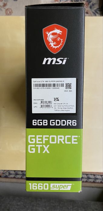 Видео карта MSI geforce  gtx 1660 super gaming x