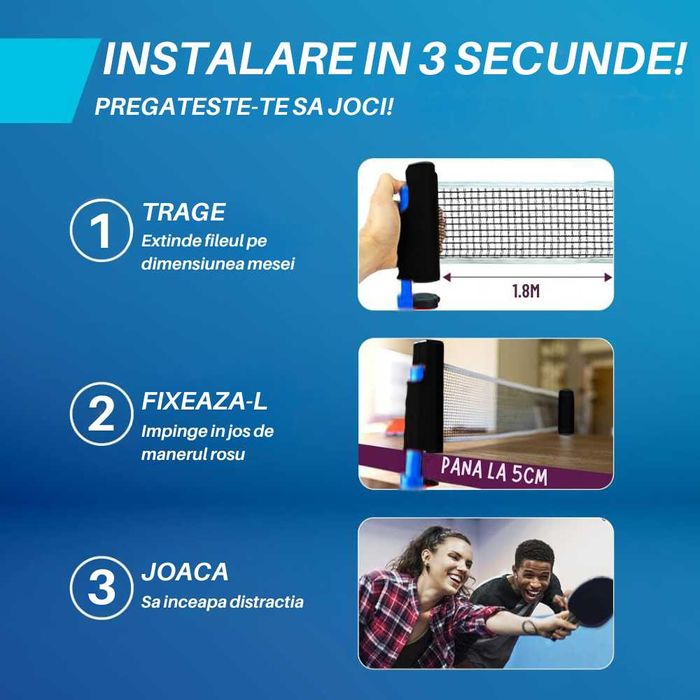 Set Complet Ping Pong, 4 Palete Tenis de Masa 8 Mingi, Fileu si Geanta