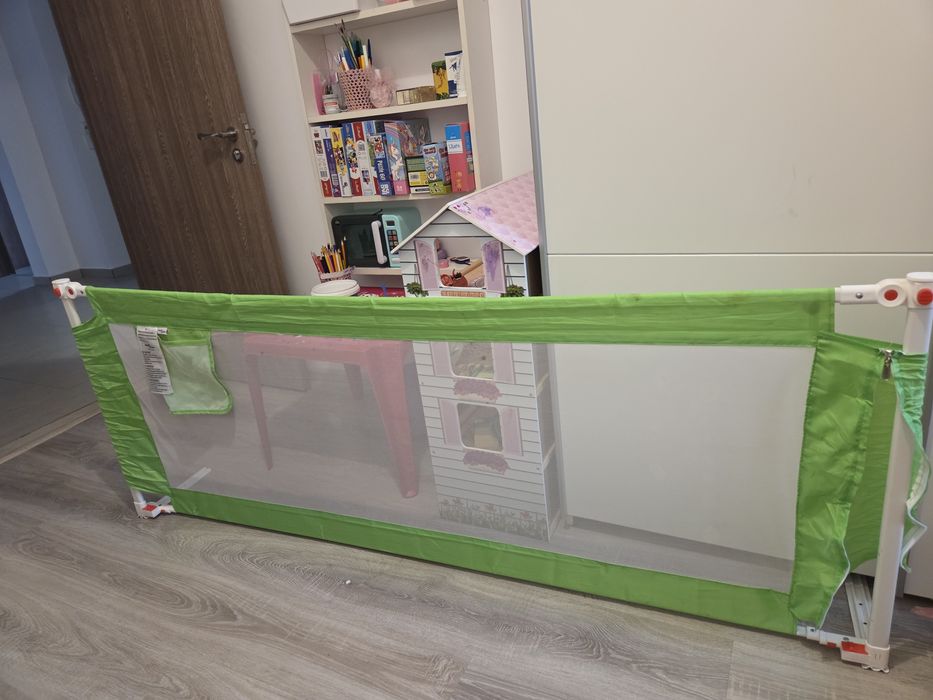 Balustrada de protectie pat copii vidaXL, verde, 180x25 cm, textil 101