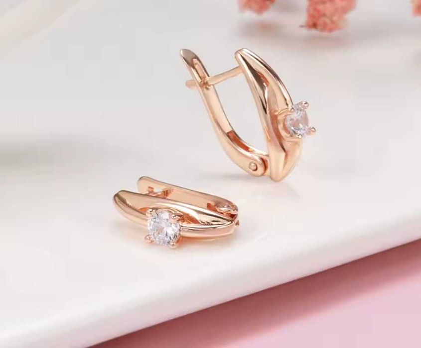 GP12, cercei placati aur,noi/marcati,incuietoare sigura,zirconiu alb