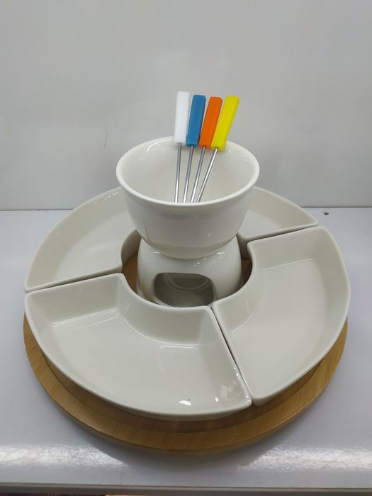 Набор для фондю керамика, 10 предметов, бамбук, 0.44 л, 10.5, белый, Y