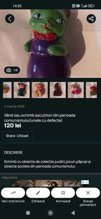 Vând sau schimb obiecte vechi.Preț în funcție de obiectul ales.