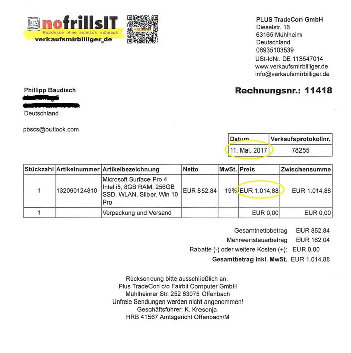 Microsoft Surface Pro 4 i5 8 GB RAM 256 GB SSD с клавиатура и работещ