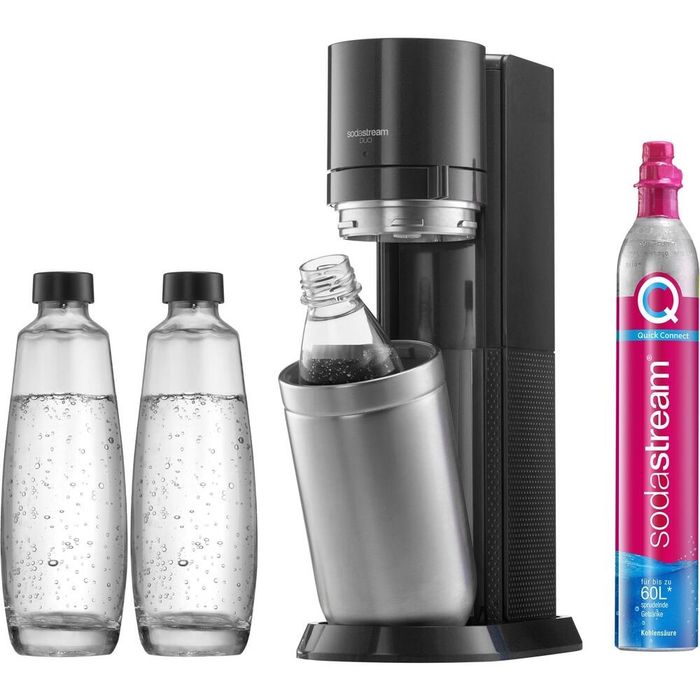 SodaStream Duo, 2 броя стъклени бутилки, Fuse бутилка 1л, CO2 цилиндър