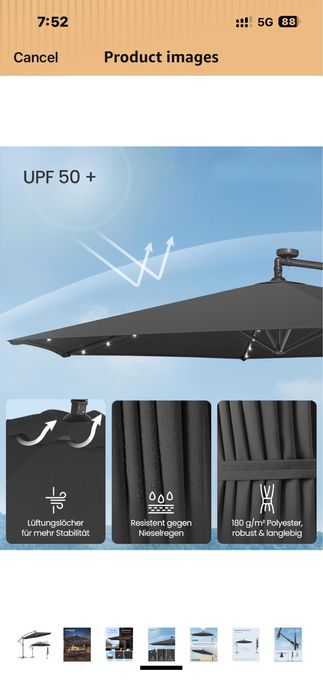 Луксозен градински чадър с LED осветление – 350 см