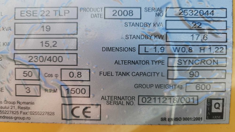 Inchiriez generator electric trifazat 380V - 22 KVA - 18 KW