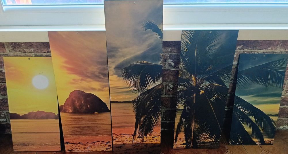 Модерно модулно пано за стена от 5 части – Тропически залез и палми