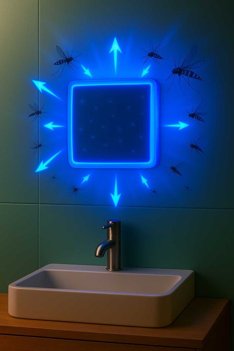 Вентилатор за баня "КомароТрепач" светещ син LED ф100 влагоуст ММоторс