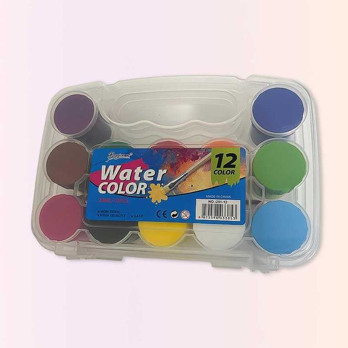 Акварелни бои на водна основа – 12 цвята с четка