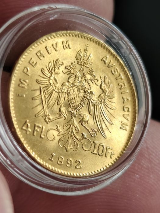 4 флорина/ 10 франка 1892 год, злато, тегло 3.23 гр,900/1000