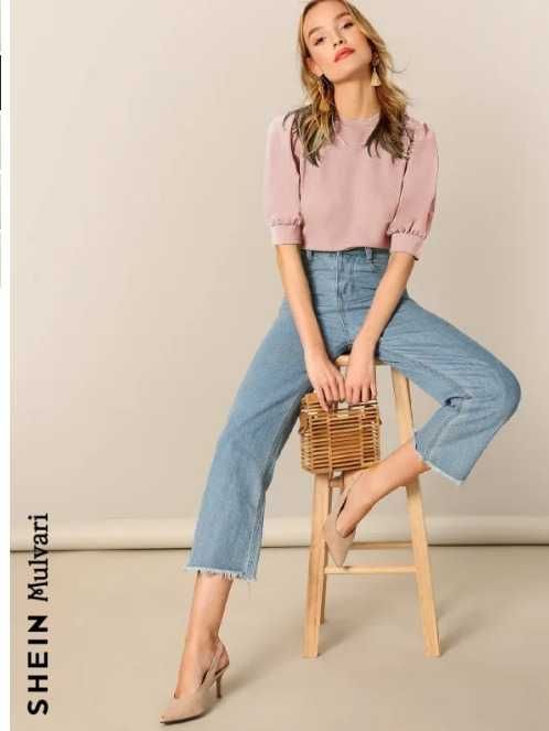 Bluza roz finuta cu maneci bufante