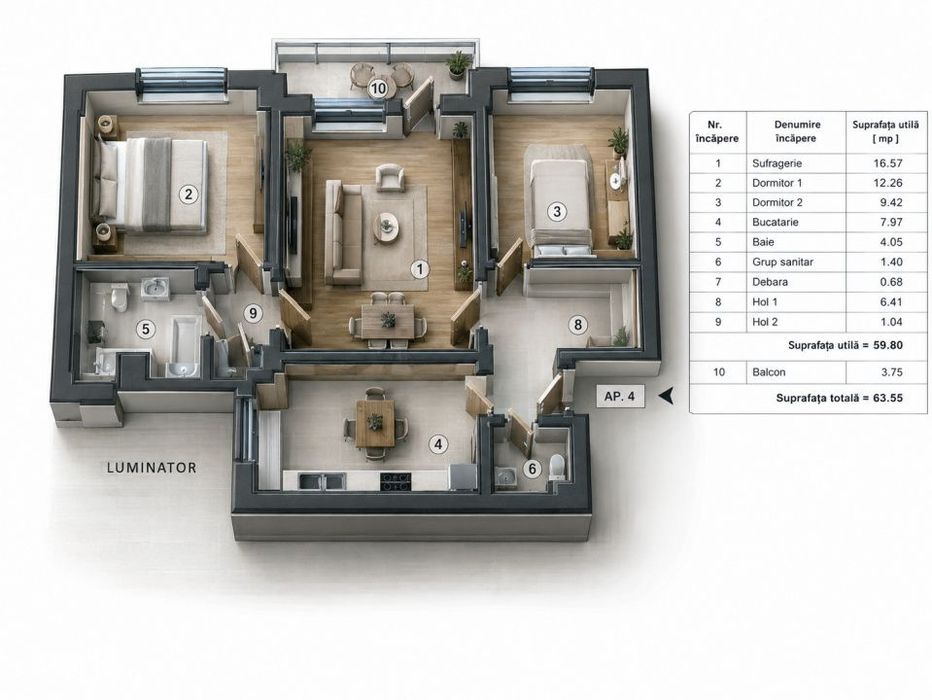 Apartament 3 camere de vanzare | Eliberarii - Inel 2 | Etaj 1