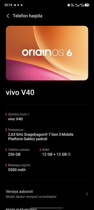 Vivo v40 5G 12+12 256Gb