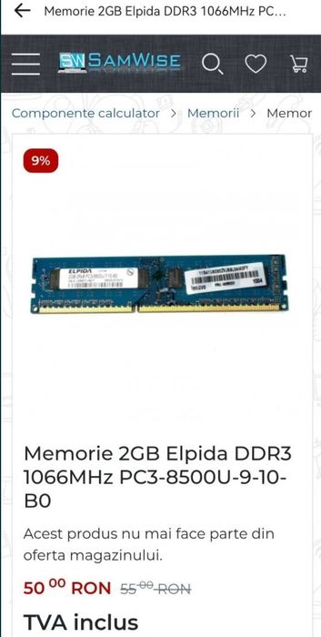 2x Memorie 2GB Elpida DDR3 PC3-10600U-9-10-B0