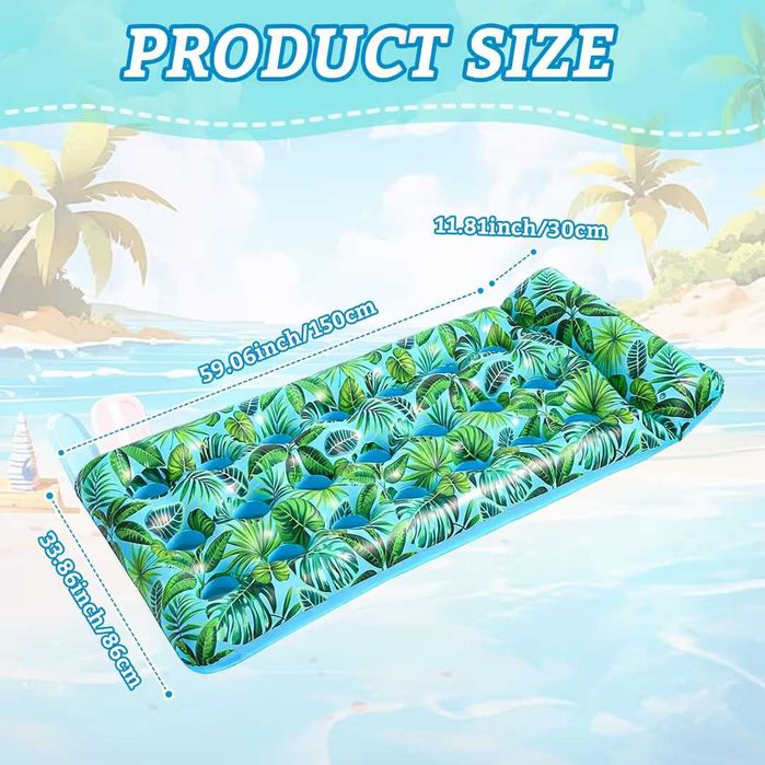 Hamac gonflabil pentru apă șezlong pentru piscină cu tetieră 21 orificii – 180x86 cm