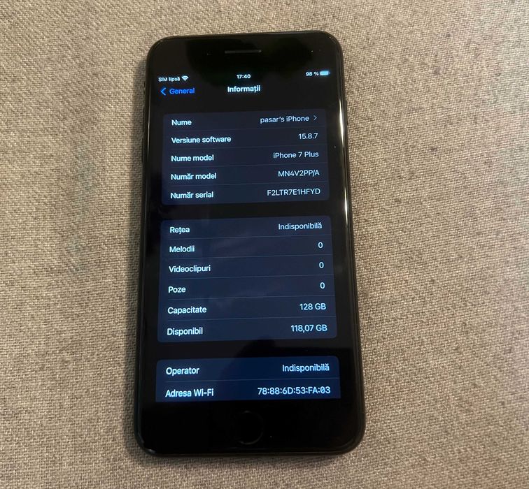 iPhone 7 Plus 128GB Black liber retea baterie 91% stare excelenta