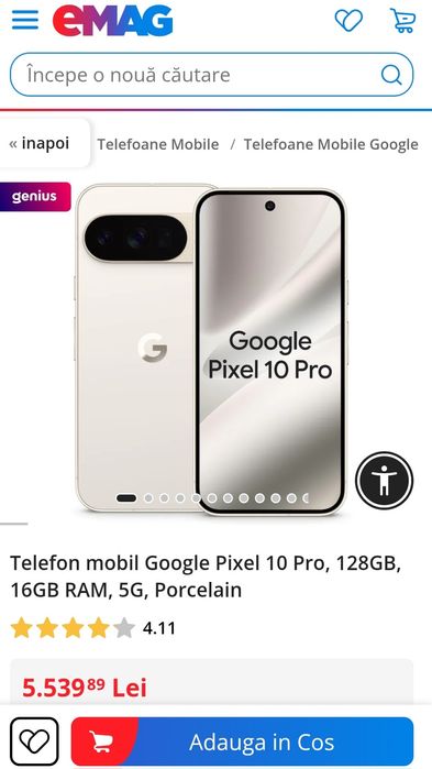Google Pixel 10 Pro, 128GB, 16GB RAM, 5G, Porcelain, SIGILAT