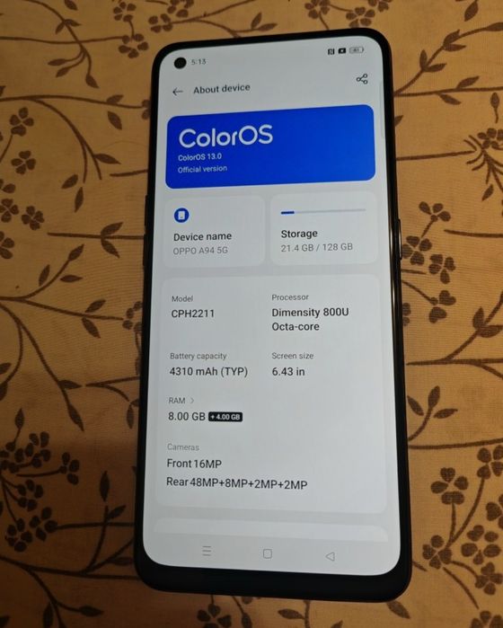 Oppo A94v5G  Black 8 GB RAM/128 GB