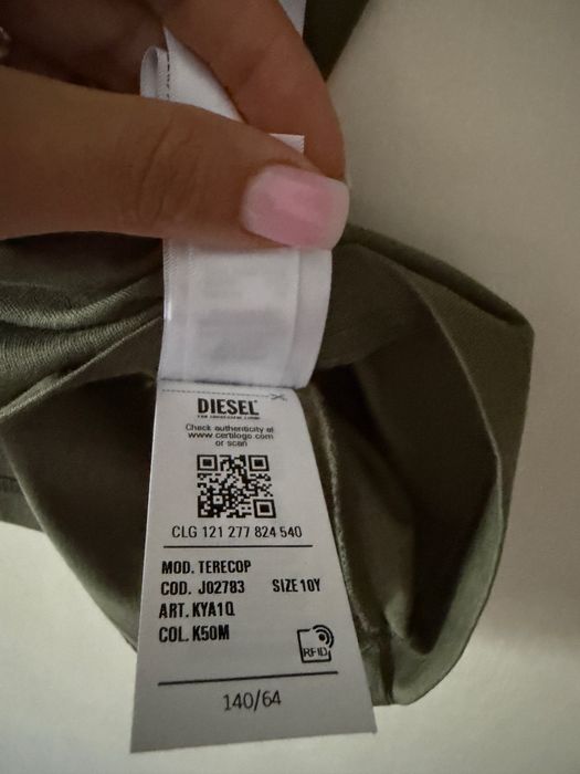 Tricou DIESEL Original pentru copii – Kaki cu logo roșu | 10 ani (156cm) | Nou cu etichetă