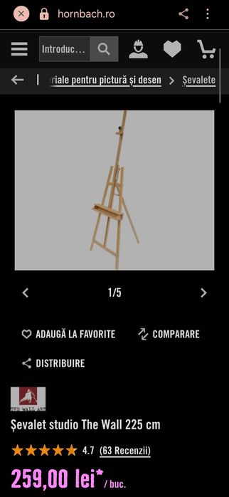 NOU - Șevalet studio - robust - din lemn de fag - 225 cm