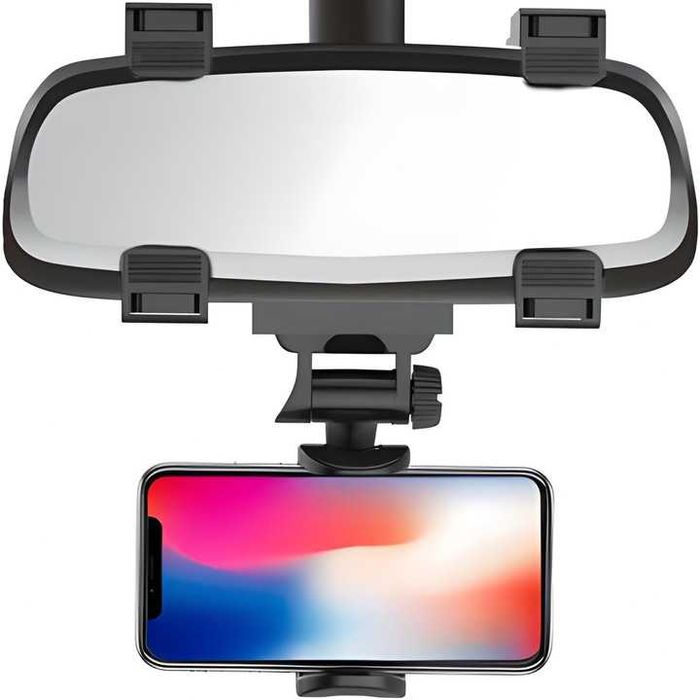 Suport de telefon pentru oglinda retrovizoare reglabil negru