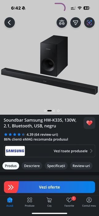 Soundbar Samsung HW-K335, 130W, 2.1, Bluetooth, USB