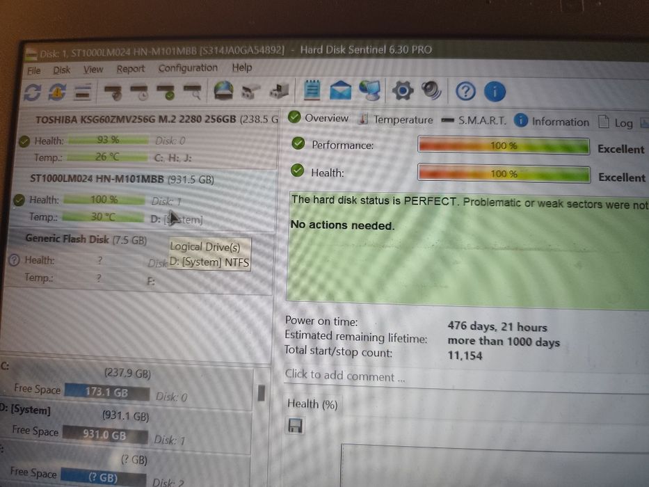 Hdd laptop Samsung 1tb 100%