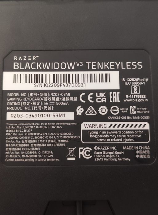 Razer Blackwidow V3 Tenkeyless в добро състояние, механична клавиатура
