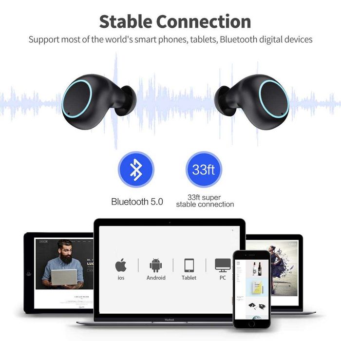 Безжични слушалки iPosible, Bluetooth 5.0 с микрофон 50H