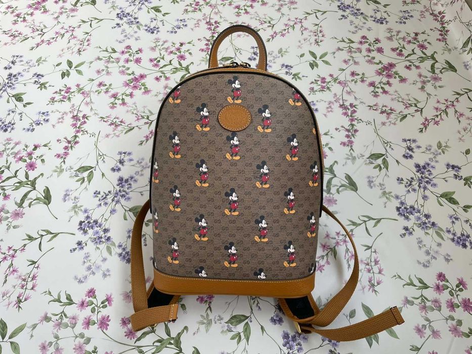 Оригинална Gucci Раница Limited Edition Gucci x Disney Mickey Mouse Гучи Кафяв Supreme Canvas