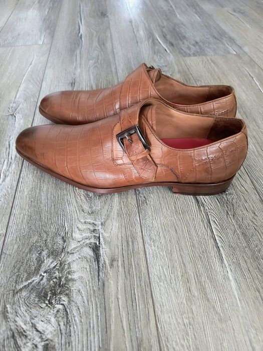 Pantofi din piele naturala de culoare coniac cu cataramă mărimea 42