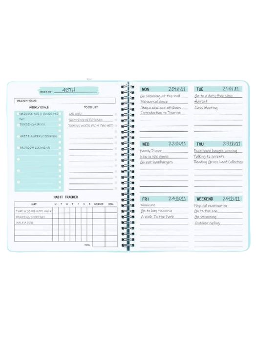 Agenda Planificator cu Spirala, pentru Organizare Saptamanala, cu Habit Tracker si To Do List, Albastru, A5