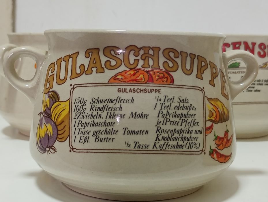 Set colecție vintage 6 boluri de supa cu rețete culinare diverse in stil retro anii 70's diverse