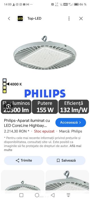 Lampa industrială profesională Philips CoreLine HighBay BY120P G3 – LED 105W, 4000K