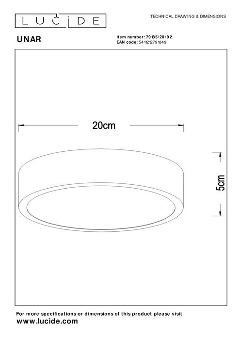 Plafonieră încastrată - LUCIDE UNAR -- Ø 20 cm - LED cu 3 trepte