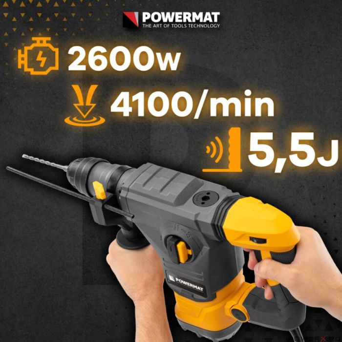 Rotopercutor SDS Plus 5.5J 2600W, masina gaurit percutie, Powermat