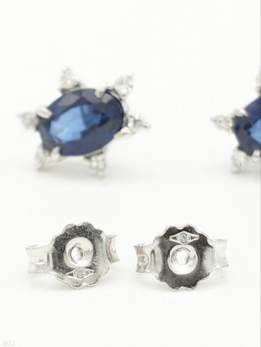 Cercei din aur alb 14K cu safir și diamante naturale