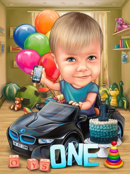 Карикатура за дете с включена рамка – персонален подарък по снимка