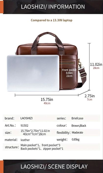 Мъжка професионална бизнес чанта /Куфарче за лаптоп 15”от естест. кожа