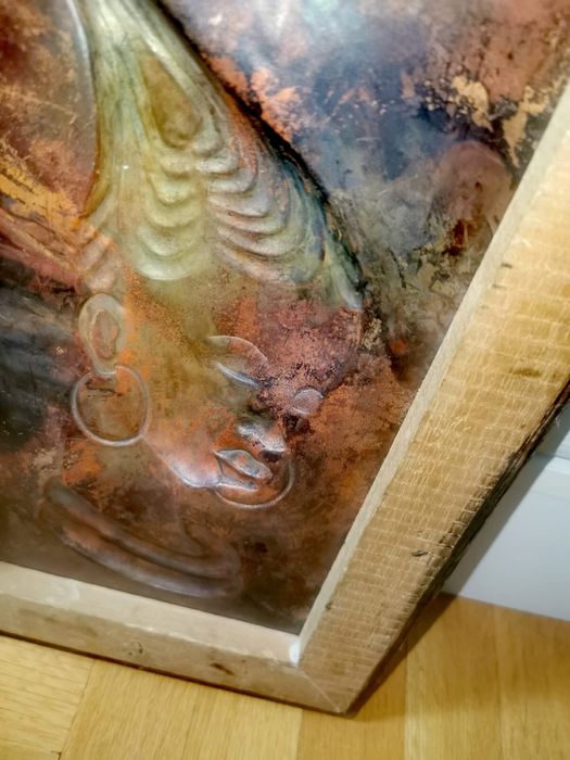 Антикварен Бюст жена стил арт нуво медна стенна плоча картина изкуство