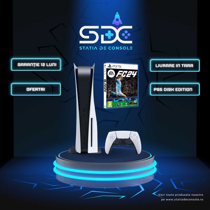 Indisponibil! PlayStation 5 Disk 825 GB | 1 Controller + FC24| Garanție 12 LUNI